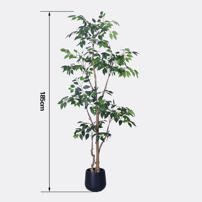 Haihong Manufacturer silk leaves 6 ft artificial ficus tree​  and Natural Trunk, Faux Ficus Tree with Plastic Pot, Fake Ficus Tree for Office Home Farmhouse for Indoor Outdoor Decor