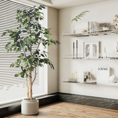 Haihong Manufacturer silk leaves 6 ft artificial ficus tree​  and Natural Trunk, Faux Ficus Tree with Plastic Pot, Fake Ficus Tree for Office Home Farmhouse for Indoor Outdoor Decor